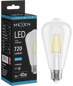 Mexen Vintis żarówka filament LED E27, ST64, 6W, Zimna - 6500K, 720 lm, clear - L152-E27-0665-00