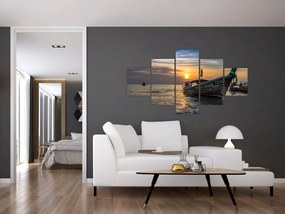 Obraz statku na brzegu (125x70 cm)