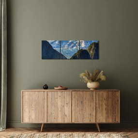 Obraz krajobrazu z górami (z zegarem) (90x30 cm)