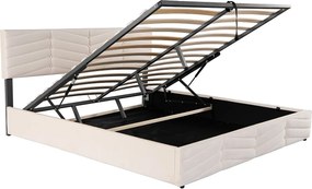 Łóżko z weluru z stelażem na listwy + regulowane wezgłowie - 180x200cm - Beżowe