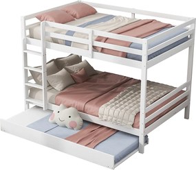 Łóżka piętrowe 2 x 140 x 200 cm z łóżkiem wysuwanym 90 x 200 cm - barierka i schody - drewno MDF - białe