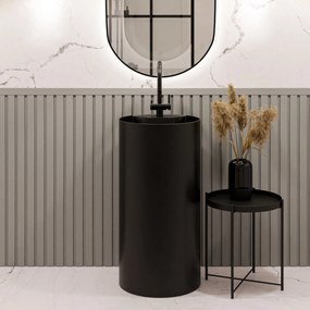 Umywalka z konglomeratu wolnostojąca okrągła czarna matowa 87 x 44 cm KALMI BLACK MATT z otworem na baterię