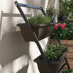 Outsunny Stojak na rośliny, Stojak na kwiaty z 4 poziomami, Regał na rośliny z otworami, Schody roślinne, Stal, Brązowy, 76 x 79 x 162 cm