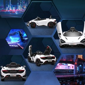 AIYAPLAY Dziecięce Auto Elektryczne z Drzwiami Skrzydłowymi, sterowalne, z miękkim startem i światłami LED, Białe