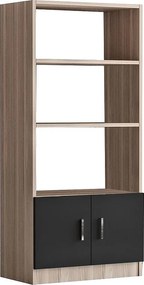 Nowoczesny regał na książki w kolorze dębu i czerni, szer. 25" x wys. 55" x gł. 15" | Płyta wiórowa pokryta melaminą w 100%, grubość 0,75" |