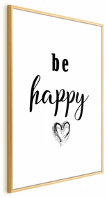 Plakat Be happy 29,7x42 cm z ramą złotą z marginesem ARTGEIST B