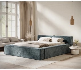 Szaroniebieskie tapicerowane łóżko dwuosobowe ze schowkiem ze stelażem 200x200 cm Voliera – Maison de Rêve