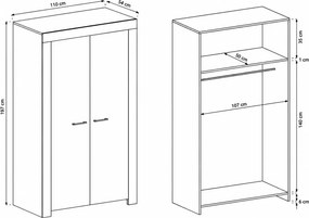 Szafa Seel 110 cm nowoczesna szafa do sypialni z drążkiem i półką MDF ABS