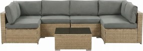 Modułowy narożnik ogrodowy Caldoro technorattan, naturalny, poduszki szare