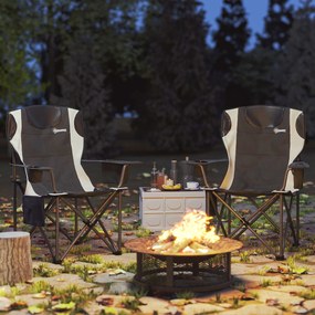 Outsunny Zestaw 2 Składanych Krzeseł Kempingowych z Podłokietnikami, Uchwytem na Napój i Chłodziarką, Czarne