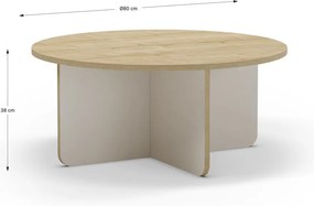 Kremowy/w naturalnym kolorze okrągły stolik z blatem w dekorze dębu ø 80 cm Hillary – Marckeric
