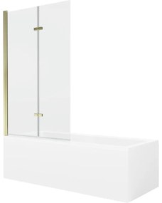 Mexen Cubik wanna prostokątna 150 x 70 cm z obudową i parawanem 2-skrzydłowym 100 cm, transparent, złoty - 550315070X9210025000