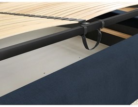 Ciemnoniebieskie tapicerowane łóżko dwuosobowe ze schowkiem i stelażem 180x200 cm Jagna – Bobochic Paris