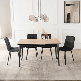 Zestaw Stół Rozkładany SAMER 120-160 cm Dąb/Czarny i 4 Krzesła Tapicerowane PERU Czarne Welurowe