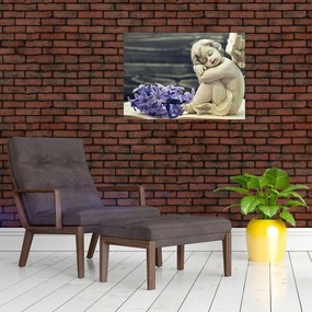 Obraz na szkle anioła z kwiatem (70x50 cm)