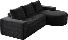 Czarna sofa narożna - Sofa 3-osobowa z 3 poduszkami i 2 zagłówkami - szenil