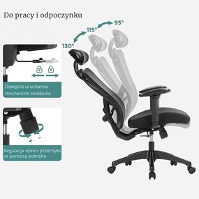 Krzesło biurowe z zagłówkiem MAGNUS, maks. 150 kg, czarne SongmicsHome
