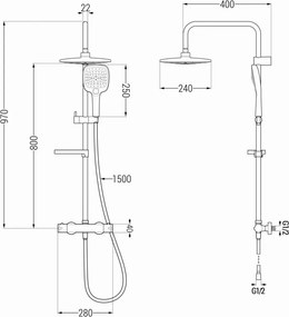 Mexen KX17 zestaw prysznicowy natynkowy z deszczownicą i baterią termostatyczną, czarny - 771501791-70