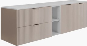 Zestaw łazienkowy: szafka z szufladami, szafka z drzwiami i regał 57×46×180 cm, kolor: biały / Kaszmir, uchwyt czarny