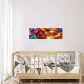 Obraz - Pięć kolorowych kwiatów (z zegarem) (90x30 cm)