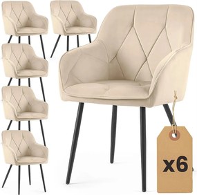 Zestaw 6 beżowych welurowych krzeseł pikowanych D3-P69