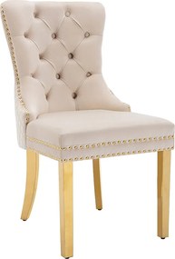 Krzesło do jadalni Aksamitne, złote metalowe nogi – beżowe
