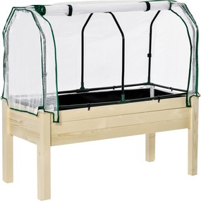 Outsunny Wysokie Łóżko z Szklarnią Ogród Warzywny Wyściełany Drewniany Materiał | Aosom PL