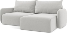 Jasnoszary aksamitny rozkładany/ze schowkiem narożnik (prawostronny/z szezlongiem) Kalena – Makamii