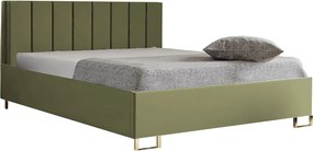 Łóżko tapicerowane MALIBU, wezgłowie, obicie MONOLITH, pojemnik na pościel, podnośnik gazowy, wysokość spania 39 cm, 120x200 cm, Jasno Zielony