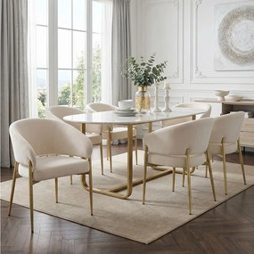 Zestaw 6 krzeseł do jadalni - 58 x 61 x 78 cm - Styl nowoczesny - nogi w kolorze złotym - aksamit - beż