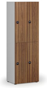 Drewniana szafka skrytkowa S4, 4 schowki, demontaż, zamek RFID, szary/orzech