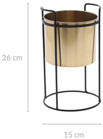 Złota doniczka, metalowa, na stojaku, wys. 26 cm