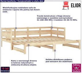 Łóżko rozsuwane z naturalnej sosny 2x(80x200) cm - Givefi 3X
