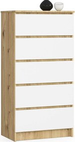 Komoda AKORD K60 Dąb Artisan 60 cm 5 szuflad kolor Biały mat 60x40x121 cm