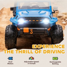 AIYAPLAY Pojazd elektryczny dla dzieci, akumulator 12V, z fotelem rodzic-dziecko, zdalnie sterowany, muzyka, klakson, światła LED, 3-8 lat, niebieski