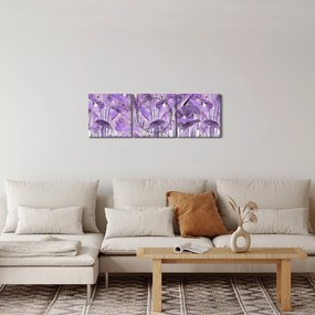 Obraz - Fioletowe liście w gipsie (z zegarem) (90x30 cm)
