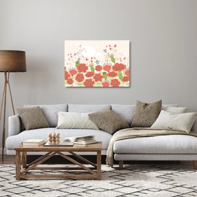 Obraz na szkle - Ptaszki na kwitnącej łące (70x50 cm)