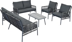 Zestaw mebli ogrodowych modułowych 7-osobowych ze stali ocynkowanej: 1 sofa 3-osobowa + 1 sofa 2-osobowa + 2 fotele + 1 stolik kawowy - Szary