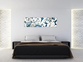 Obraz - Kolibry z kwiatami (170x50 cm)