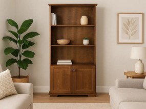 Regał drewniany z drzwiczkami i półkami Modern III, kolor kasztan