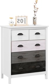 HOMCOM Kredens, Komoda, 5 szuflad, lakierowana powierzchnia, MDF & drewno sosnowe, 70 x 38 x 85 cm, Biały