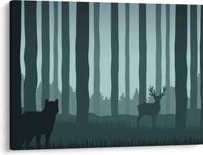 Obraz - Jeleń z wilkiem w skałach (70x50 cm)