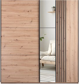 Szafa Przesuwna ATROX 203 cm z Lustrem Szafa Dwudrzwiowa Dąb artisan