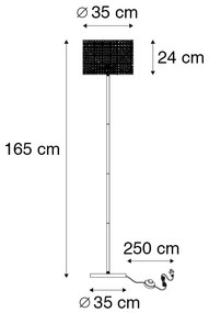 Wiejska lampa podłogowa czarna z rattanowym kloszem - Kata Rustykalny / Vintage Oswietlenie wewnetrzne