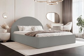 BESILIO Łóżko tapicerowane Boucle 120x200 Velora - stelaż listwowy, wezgłowie, pojemnik, łóżko slim - Jasnoszary