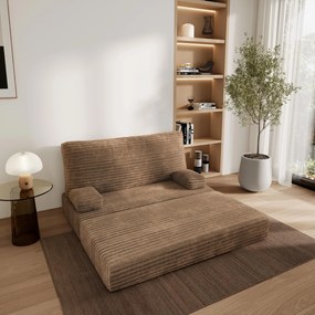 Masseno Sofa piankowa LADIA z funkcją spania, Kanapa z pianki do salonu, Bezmontażowa, Tkanina sztruksowa – Beżowy TILIA 17