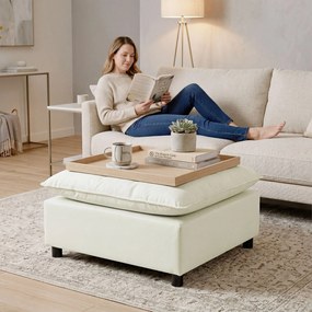 HOMCOM Puf nowoczesny z tkaniną i plastikowymi nogami, do salonu i sypialni, 75 cm, kremowobiały | Aosom PL