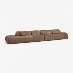 Sofa Modułowy Narożny 4-częściowy Z Lewym Szezlongiem Z Weluru Merida, Pakowany Próżniowo Szenila Karmelowy Brąz - Sklum