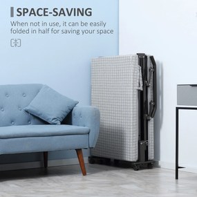 HOMCOM Łóżko Składane dla Gości z Regulowanym Oparciem Podłokietniki 8 Kółek Stal Szary Czarny 190x76x33cm | Aosom PL