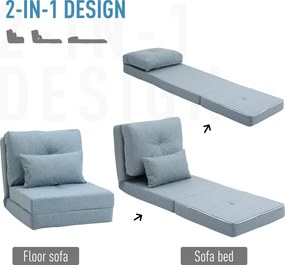 HOMCOM Fotel podłogowy rozkładany 2 w 1 z matą do spania i zdejmowaną poduszką niebieski | Aosom PL